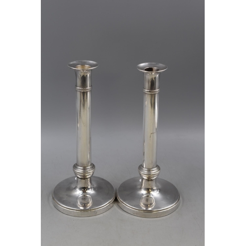 6 - A Pair of Silver Plated Candlesticks, Marked To Base. Approx 10.5