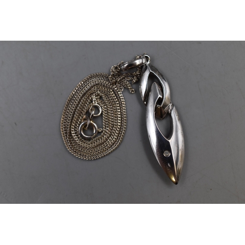 9 - A Sterling Silver Diamond Stoned Pendant, On Sterling Silver Chain. In Presentation Box