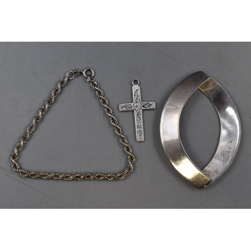 11 - A Selection of Sterling Silver Jewellery Items. Includes Hallmarked Birmingham Cross Pendant, Rope C... 