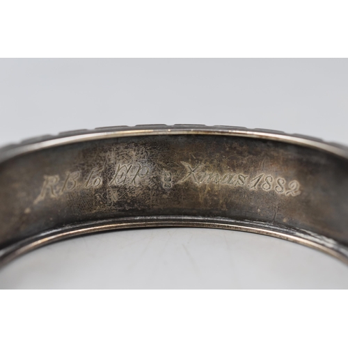 15 - A Victorian Hallmarked Birmingham Silver Bangle 'R.B To E.P Xmas 1882', Circa 1882.