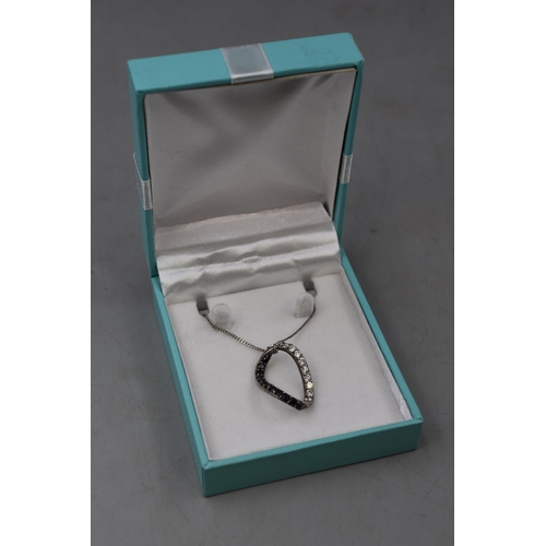 49 - Silver 925 Black and Clear Stoned Pendant Necklace Complete with Presentation Box