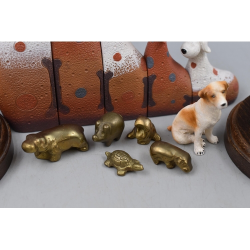 842 - A Selection of Animal Ornaments. Includes Pair of Castagna Dogs on Wooden Plinths, Miniature Brass A... 