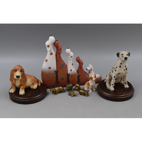 842 - A Selection of Animal Ornaments. Includes Pair of Castagna Dogs on Wooden Plinths, Miniature Brass A... 