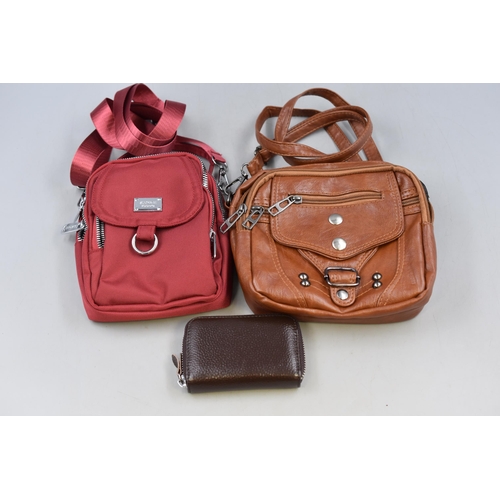 843 - Mixed Selection to include Soft Leather Cross Body Bag, Card Purse and a Red Waterproof Cross Body B... 