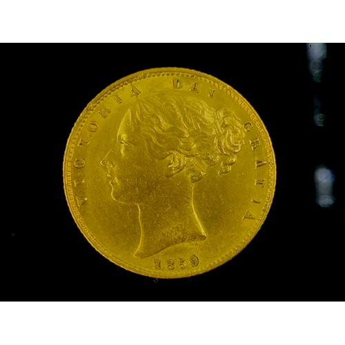 44A - Victoria 22ct Gold 1859 Ansell Full Sovereign (Very Rare / Low Mintage) Fine Grade