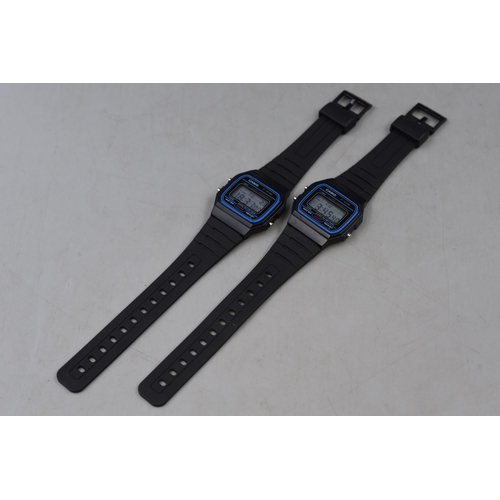 68 - Two Casio F-91W Digital Watches with Rubberised Straps (Working)