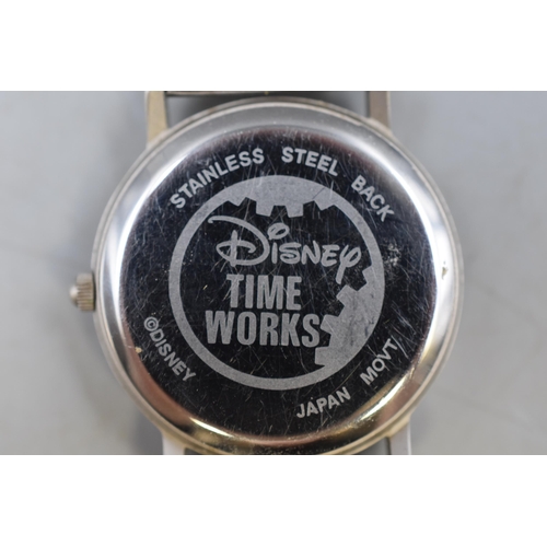 74 - Disney Time Works ' Goofy ' Wrist Watch, Stainless Steel Strap, Goofy's Ears Are The 'Hands' To Show... 