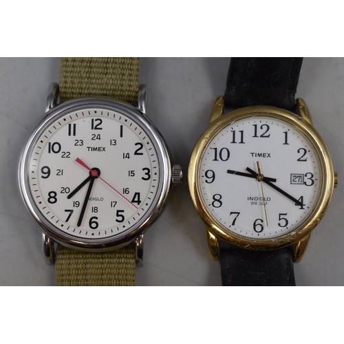 79 - Two Timex Indiglo Quartz Watches with Leather and Fabric Straps (Working)