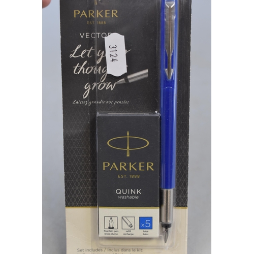 101 - A Sealed Parker Vector Fountain Pen With Five Refillable Ink Cartridges