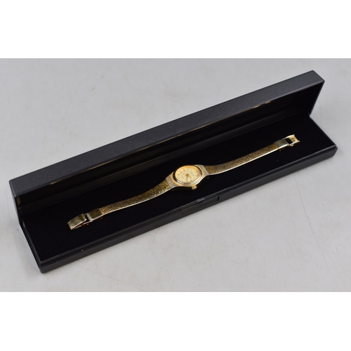 103 - Ladies Accurist Gold Tone Dress Watch Complete with Presentation Box