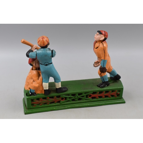 143 - An Early 20th Century Cast Iron Novelty Baseball Money Bank 'Hometown Battery'. Approx 7