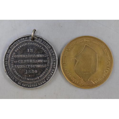 179 - John Wesley 250th Anniversary Medal and a Robert Raikes Sunday School Medal