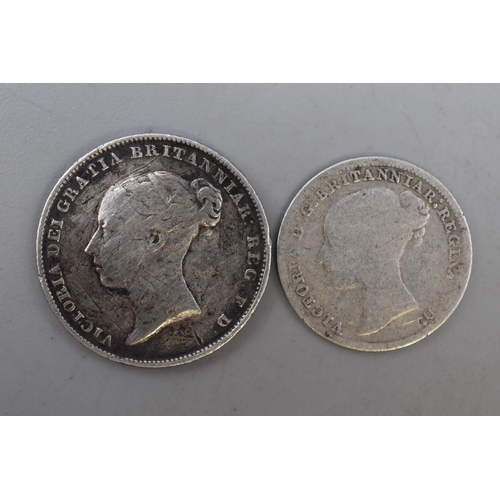 185 - Two UK Victorian Silver Coins. 1853 Sixpence and 1875 Threepence