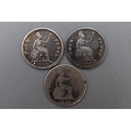 187 - Three UK Silver Groats. 1836, 1838, And 1840