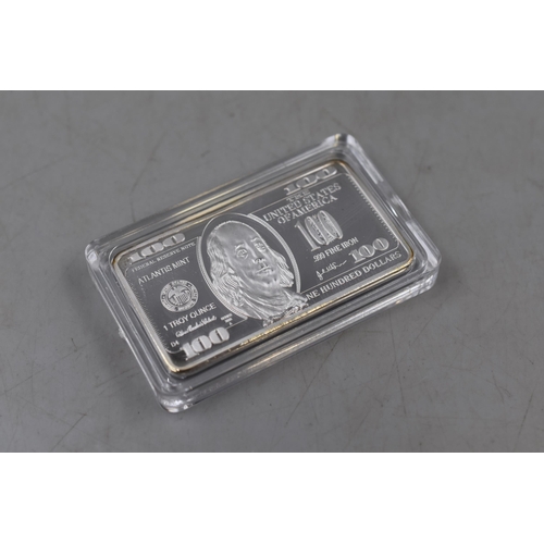 193 - Silver Plated 100 Dollar Bill Collectors Ingot