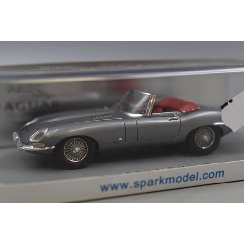 219 - Boxed, Spark Collectors Model 1961 Jaguar E-Type S1 Roadster I in Gun Grey,  Scale 1:43