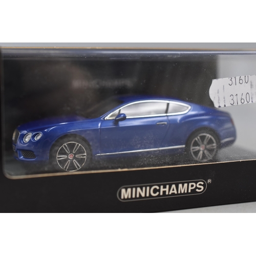 235 - Limited Edition, Boxed, Bentley Continental GT V8 in Blue Metallic, Scale 1;43 By Minichamps Models