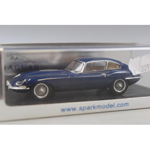 239 - Boxed, Spark Collectors Model Jaguar E Type S1 2+2 1966 in Blue, Scale 1:43