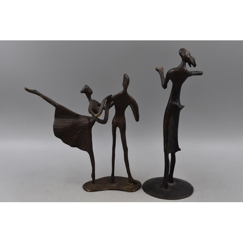 282 - Two Brass Modernist Dancer Statues, Largest Approx 12