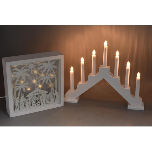 755 - Lumineo christmas window lights and a Lumineo light up nativity scene in a wooden frame, both boxed ... 