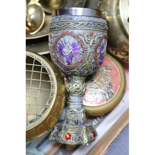 791 - A Mixed Selection To Include Brassware, Fantasy Goblet, Marble Footed Bowl, And More