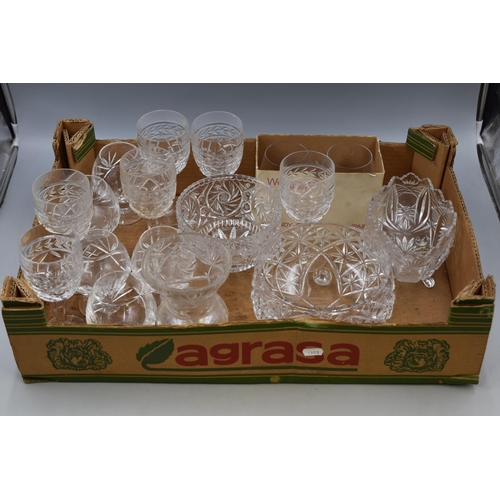 807 - A Selection of Cut Crystal Ware. Includes Wedgwood Brandy Glasses, Wine Glasses, Vase and More