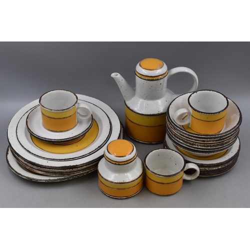 817 - Thirty Pieces of Midwinter Stonehenge Sunburst Ceramics. Includes Dinner Plates, Coffee Pot, Bowls, ... 