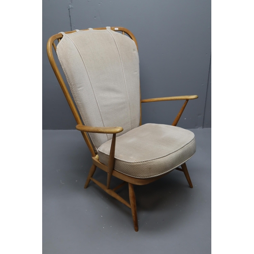 644 - Fine Quality Mid Century 1960's Ercol Windsor Chair with Footstool made from Beech Wood with Webbed ... 
