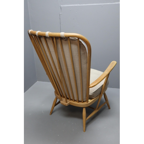 644 - Fine Quality Mid Century 1960's Ercol Windsor Chair with Footstool made from Beech Wood with Webbed ... 