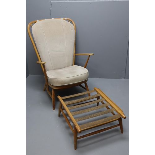 644 - Fine Quality Mid Century 1960's Ercol Windsor Chair with Footstool made from Beech Wood with Webbed ... 