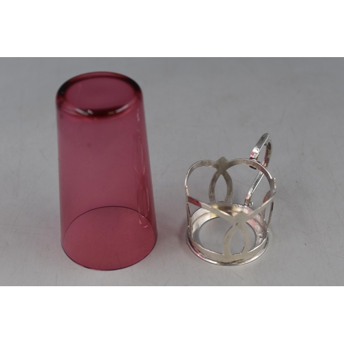 1 - A Cranberry Glass Drinking Glass In Hallmarked William Hutton & Sons Sheffield Silver Holder, Ci... 