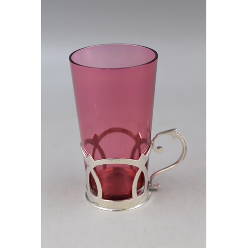 1 - A Cranberry Glass Drinking Glass In Hallmarked William Hutton & Sons Sheffield Silver Holder, Ci... 