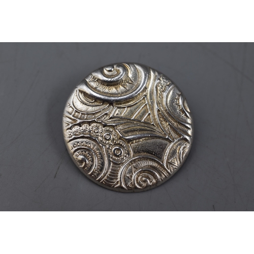 2 - Silver 925 Curcular Brooch (3cm Dia)