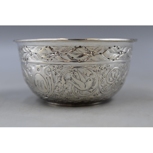 12 - A Hallmarked Birmingham Silver Bowl Depicting Flowers and Birds, Circa 1915. Made By Hayes Brother. ... 