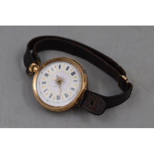 14 - Gold 14k ladies pocket watch in the style of a Cuivre watch, 35mm diameter, no glass or minute hand