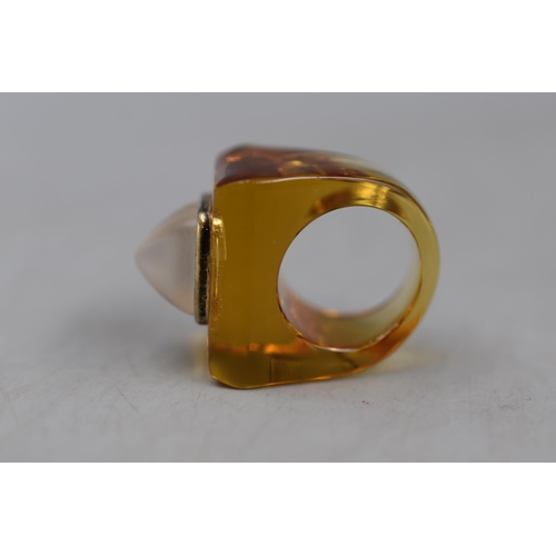 21 - Signed Lalique of France Charmante Amber Ring (Size K) Complete with Box