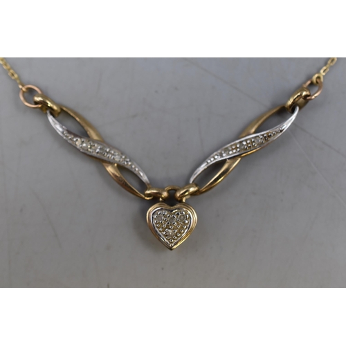 30 - A 9ct Gold Diamond Stoned Loveheart Necklace (2.85g), Broken Chain