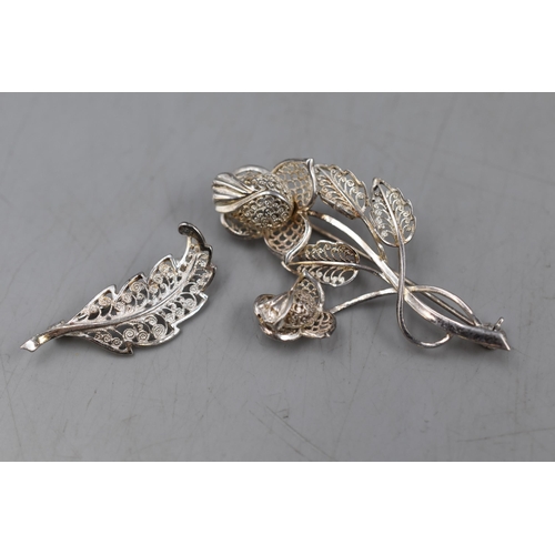 35 - Two Silver 925 Filagree Brooches