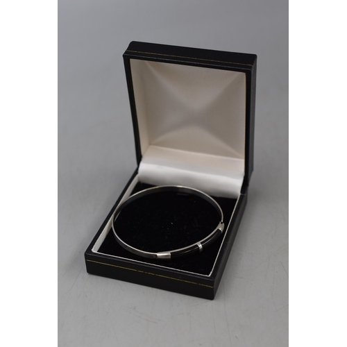 36 - Silver 925 Black Stoned Bangle Complete with Presentation Box