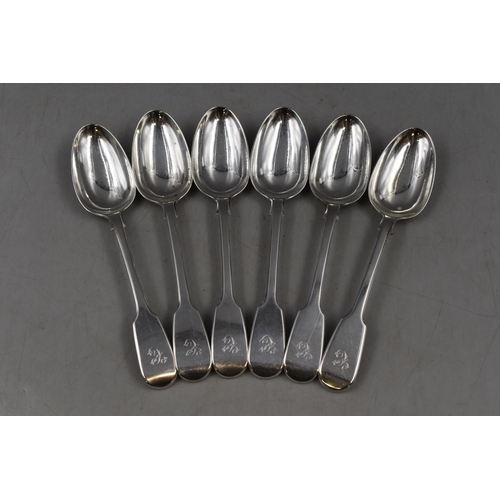 42 - Set of 6 William IV Hallmarked London Silver Table Spoons circa 1837 (Weight 282 grams)