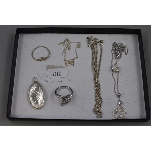 49 - A Selection of Sterling Silver Jewellery. Includes Two Rings, Locket Pendant, Silver Necklace Chain,... 