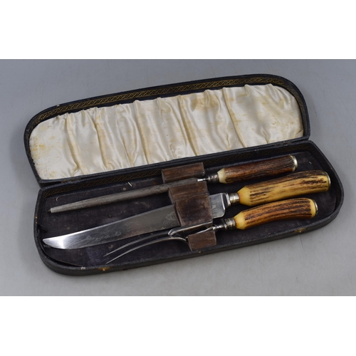 59 - John Turton 3 Piece Horn Handled Carving Set Complete with Presentation Case