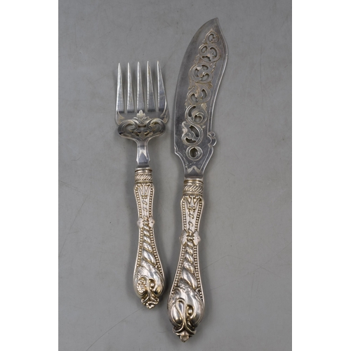 64 - Victorian Carving Set with Unmarked Silver Handles Complete with Velvet Lined Presentation Case