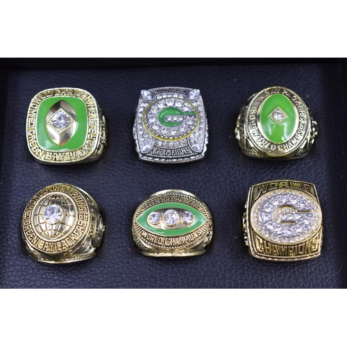 86 - A Set of Six American Football Style Super Bowl Rings, For Green Bay Packers. In Presentation Box