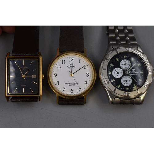 93 - Three Quartz Watches including Lorus, Ricardo and Rotary (All Working)