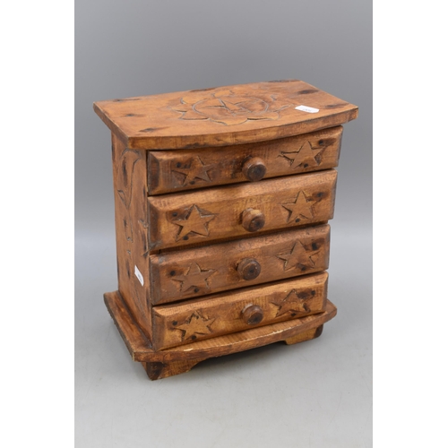 328 - A Set of Four Tabletop Drawers, With Sun and Moon Decoration. Approx 6