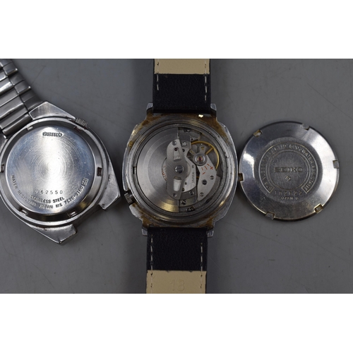 105 - Two Seiko 5 Automatic Day / Date Gents Watches Both Working But One has Broken Strap and the other r... 