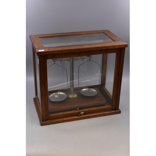 336 - J W Towers and Company Scientific Scales win Wood and Glass Case (16