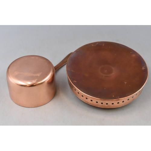 356 - Two Pieces of Copperware. Includes Brass Chamberstick and Brass Saucepan. Saucepan is Approx 8