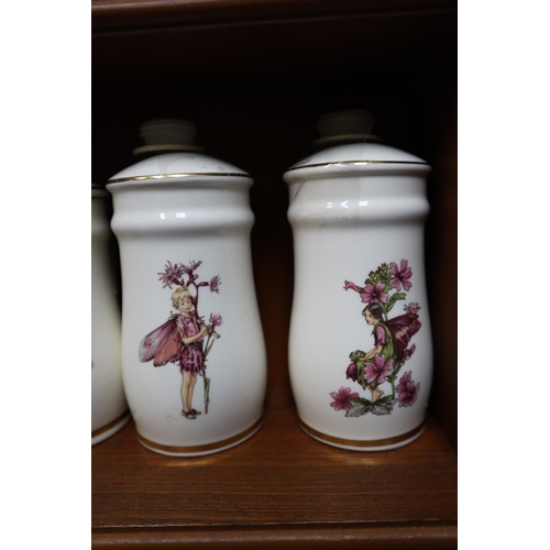 359 - A Set of 27 Gresham Flower Fairies Ceramic Spice Jars, On Wooden Display Stand